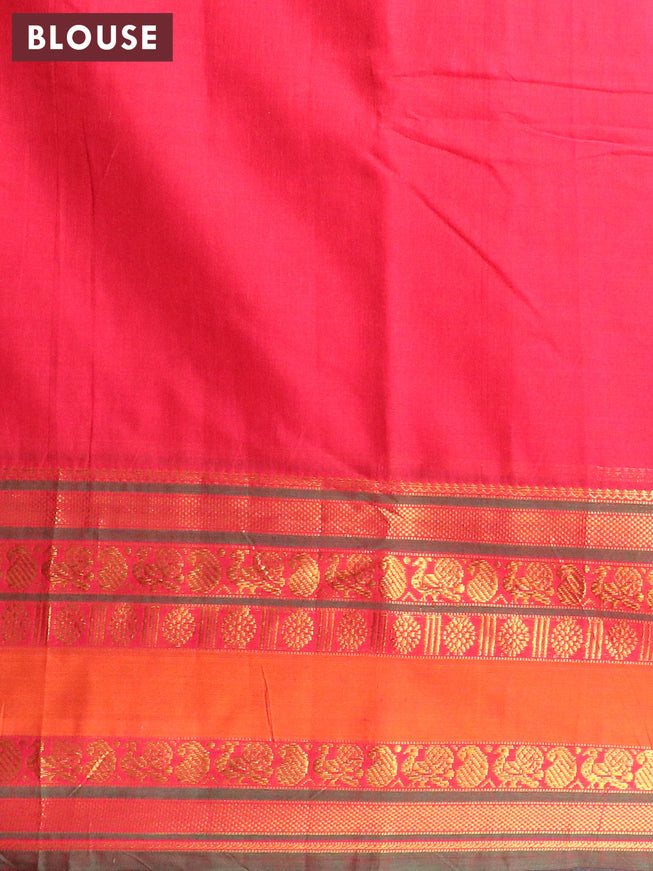 Narayanpet cotton saree red and green with plain body and rettapet zari woven border