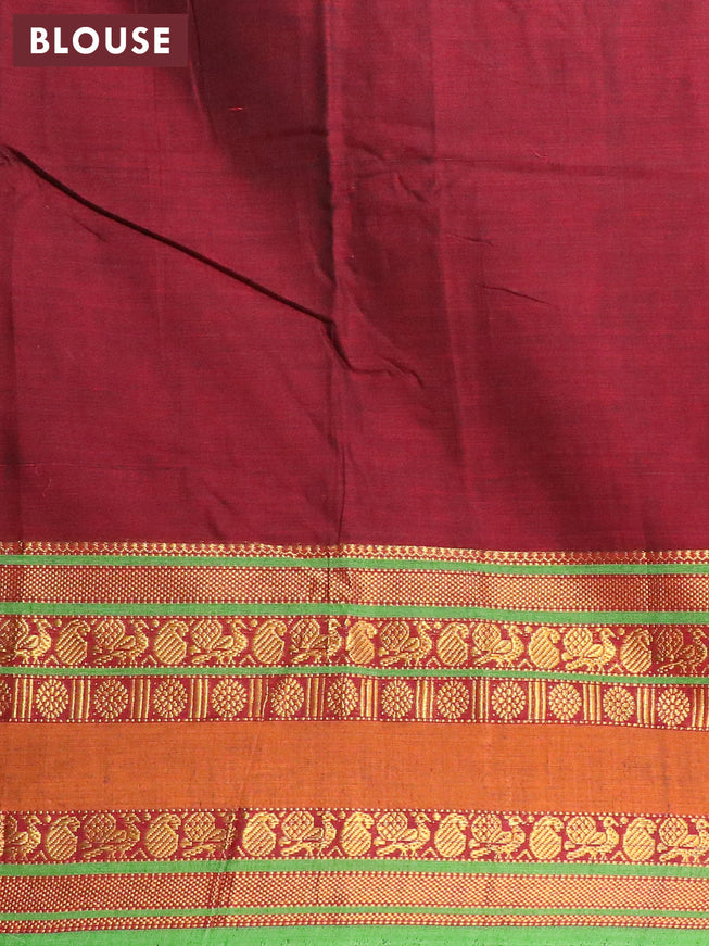 Narayanpet cotton saree maroon and green with plain body and rettapet zari woven border