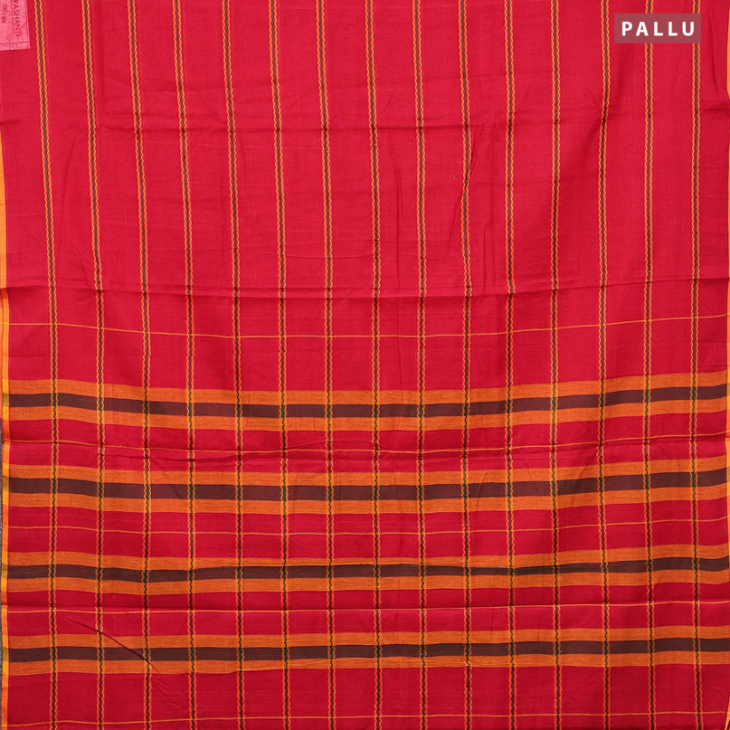 Narayanpet cotton saree red and orange with allover thread weaves and piping border