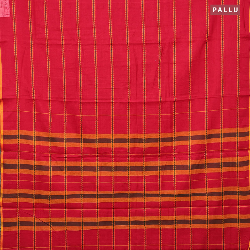 Narayanpet cotton saree red and orange with allover thread weaves and piping border