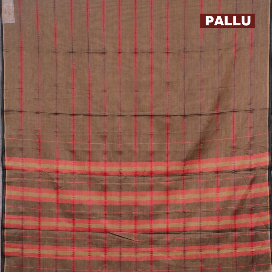 Narayanpet cotton saree beige and black with allover thread weaves and piping border