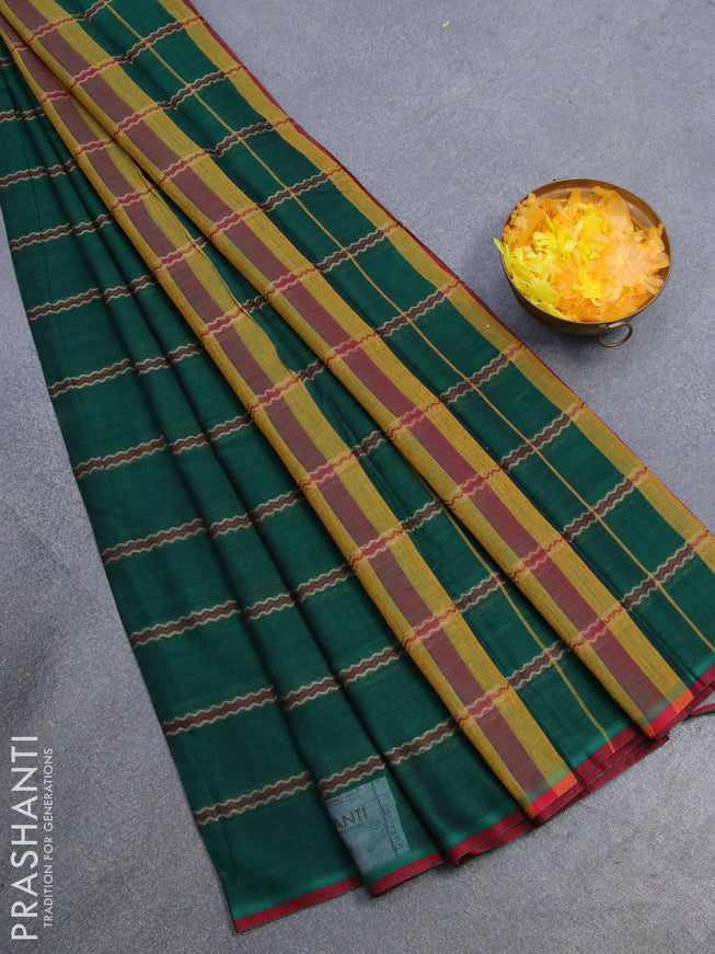 Narayanpet cotton saree green and magenta pink with allover thread weaves and piping border