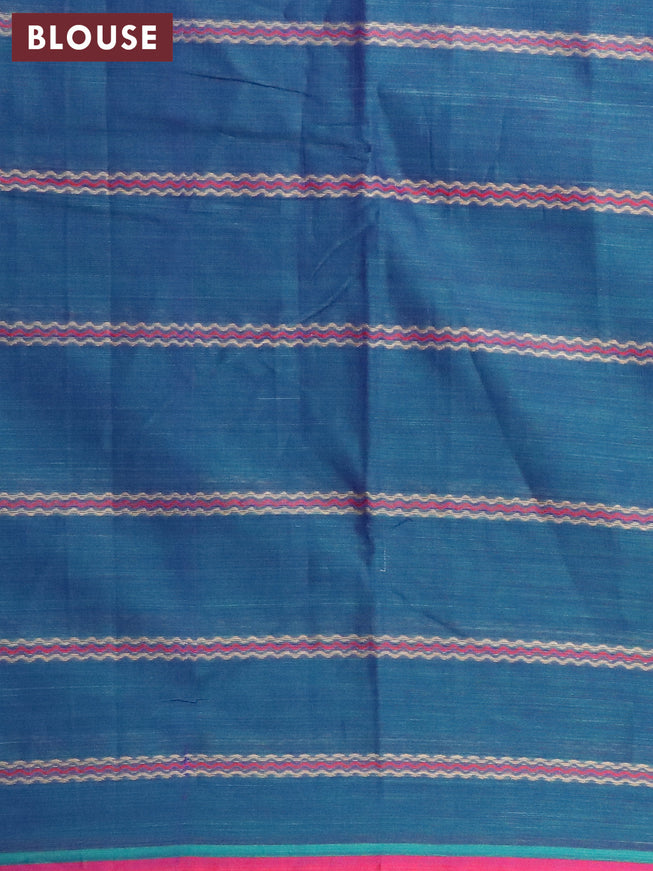 Narayanpet cotton saree dual shade of bluish green and magenta pink with allover thread weaves and piping border