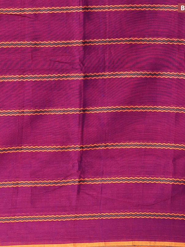 Narayanpet cotton saree dual shade of purple and mustard yellow with allover thread weaves and piping border