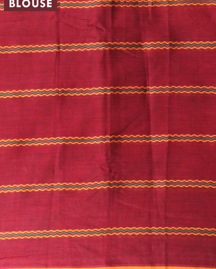 Narayanpet cotton saree maroon and mustard yellow with allover thread weaves and piping border