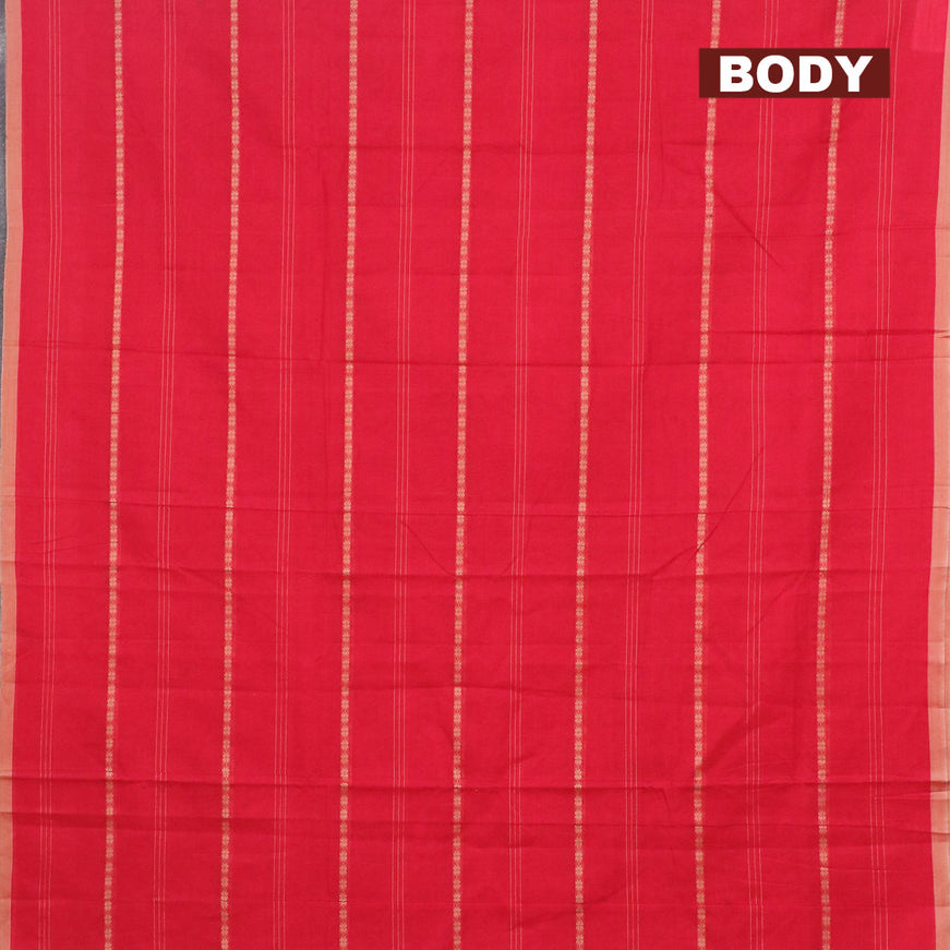 Narayanpet cotton saree red and beige with allover thread weaves and piping border