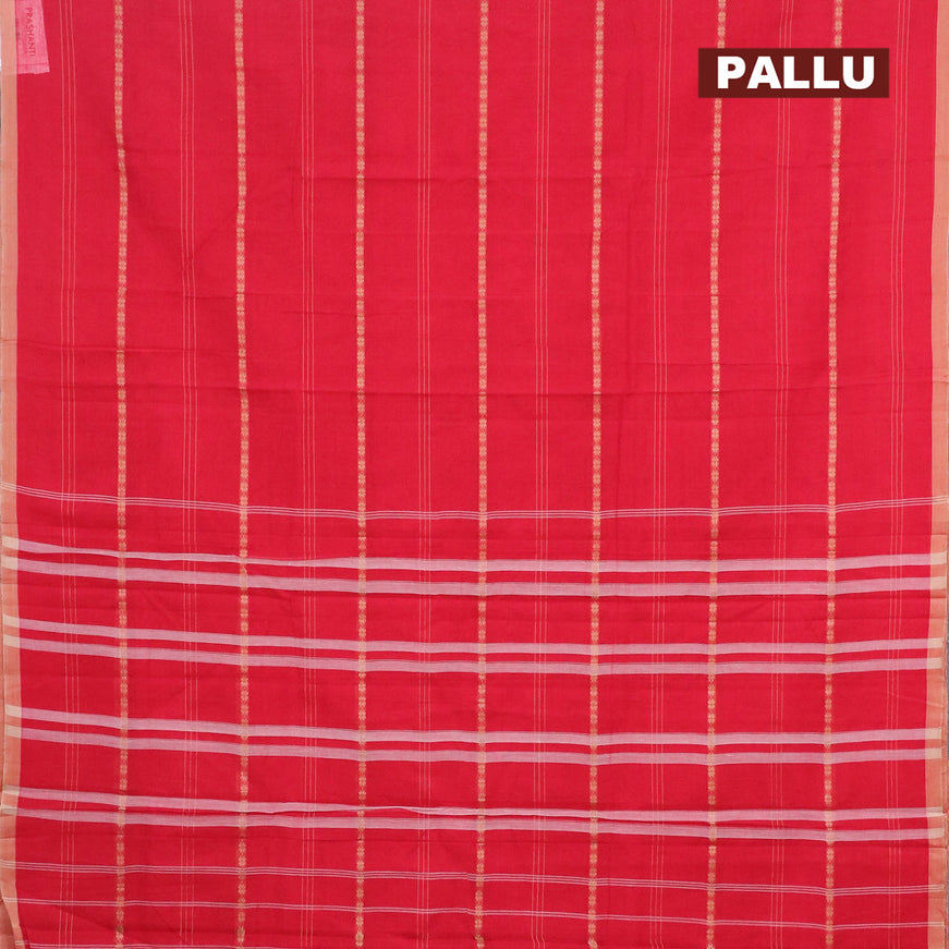 Narayanpet cotton saree red and beige with allover thread weaves and piping border