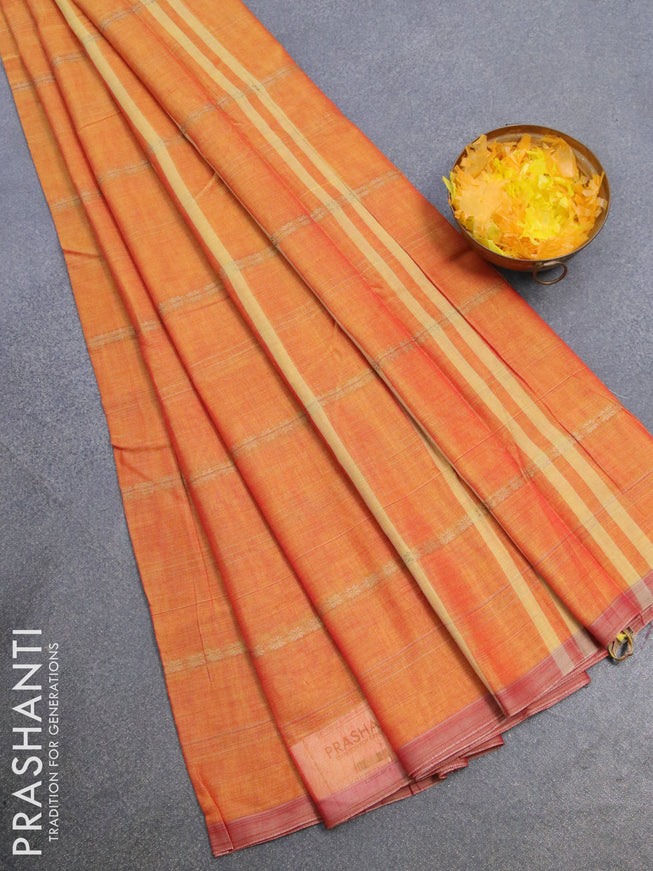 Narayanpet cotton saree dual shade of mustard yellow with allover thread weaves and piping border