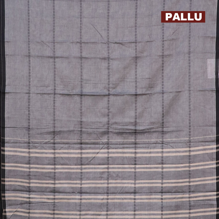 Narayanpet cotton saree grey and black with allover thread weaves and piping border