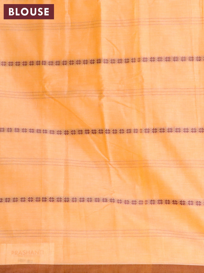 Narayanpet cotton saree pale orange and dark mustard with allover thread weaves and piping border