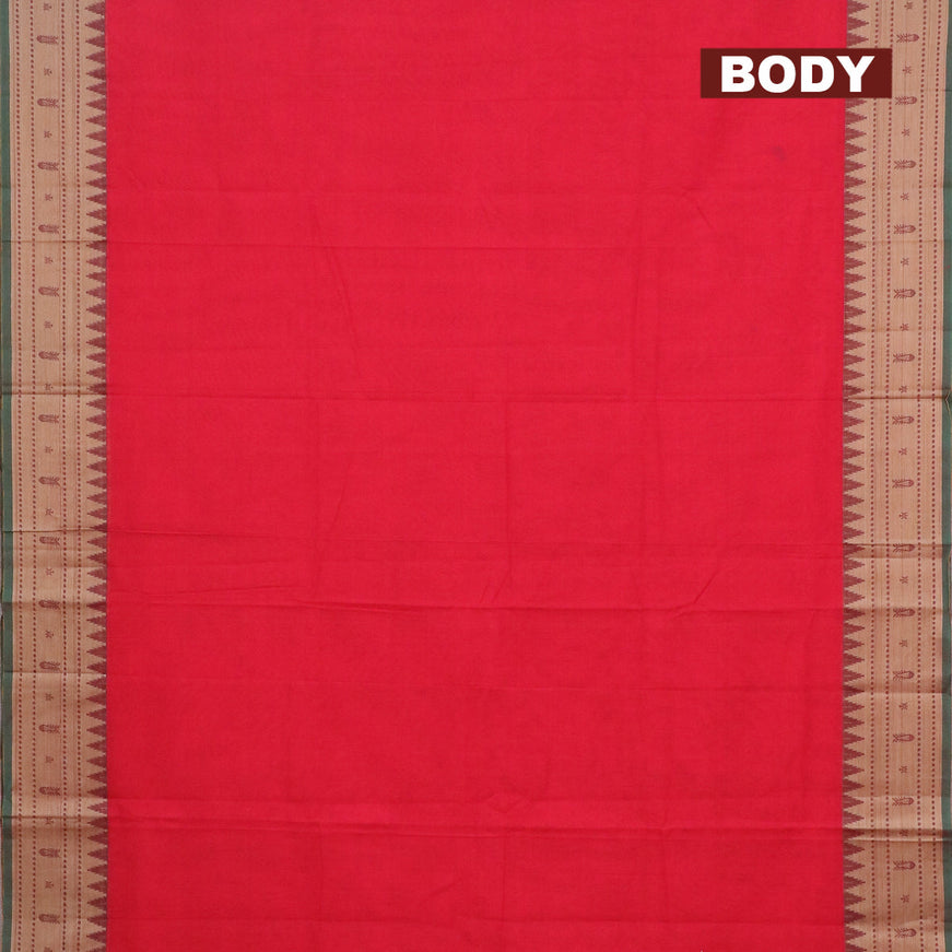 Narayanpet cotton saree red and green with plain body and thread woven border