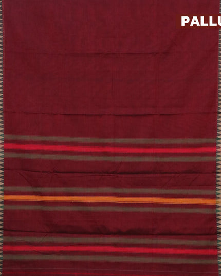 Narayanpet cotton saree deep maroon and green with plain body and thread woven border