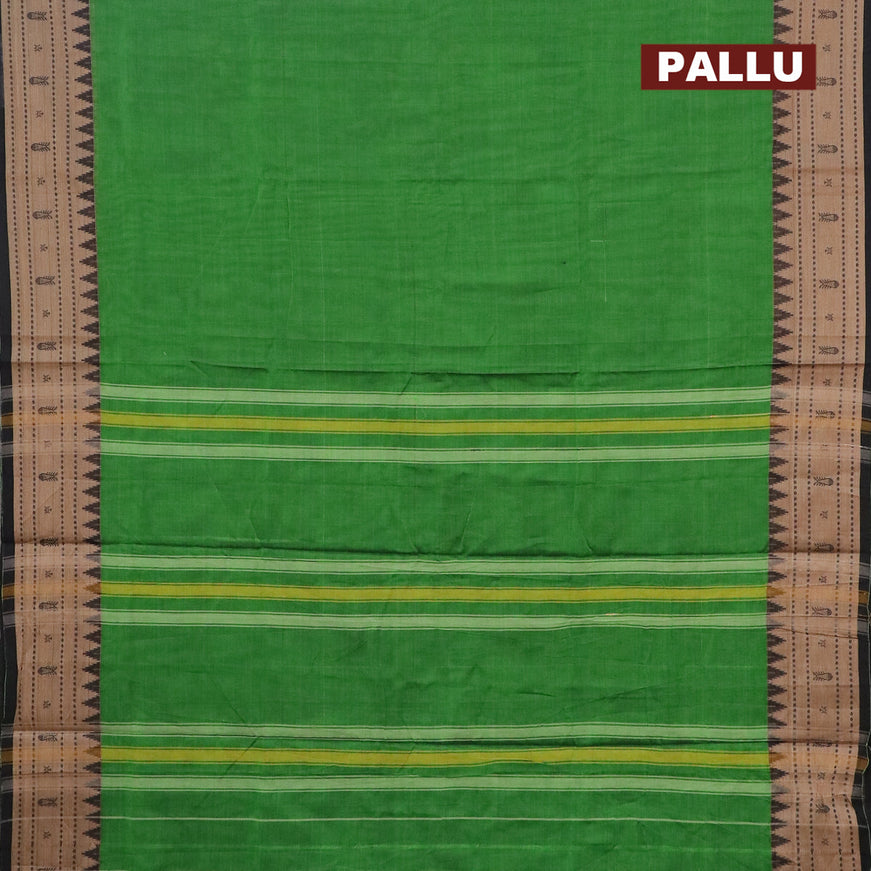 Narayanpet cotton saree green and black with plain body and thread woven border