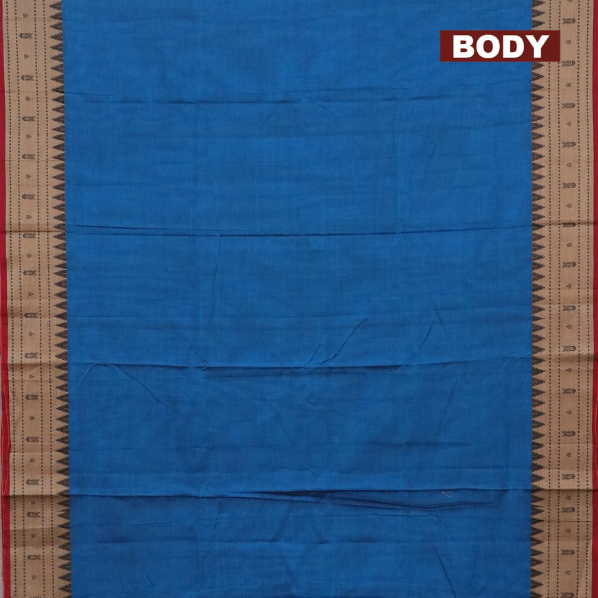 Narayanpet cotton saree cs blue and maroon with plain body and thread woven border