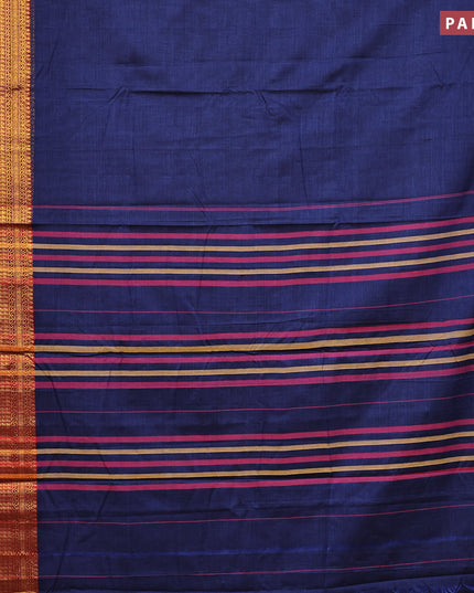 Narayanpet cotton saree blue and maroon with plain body and zari woven border