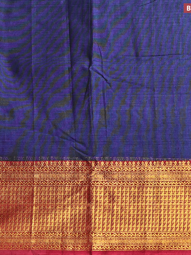 Narayanpet cotton saree blue and maroon with plain body and zari woven border