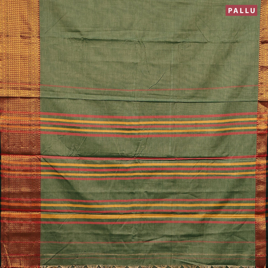 Narayanpet cotton saree green and dark green with plain body and zari woven border