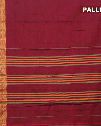 Narayanpet cotton saree maroon and green with plain body and zari woven border