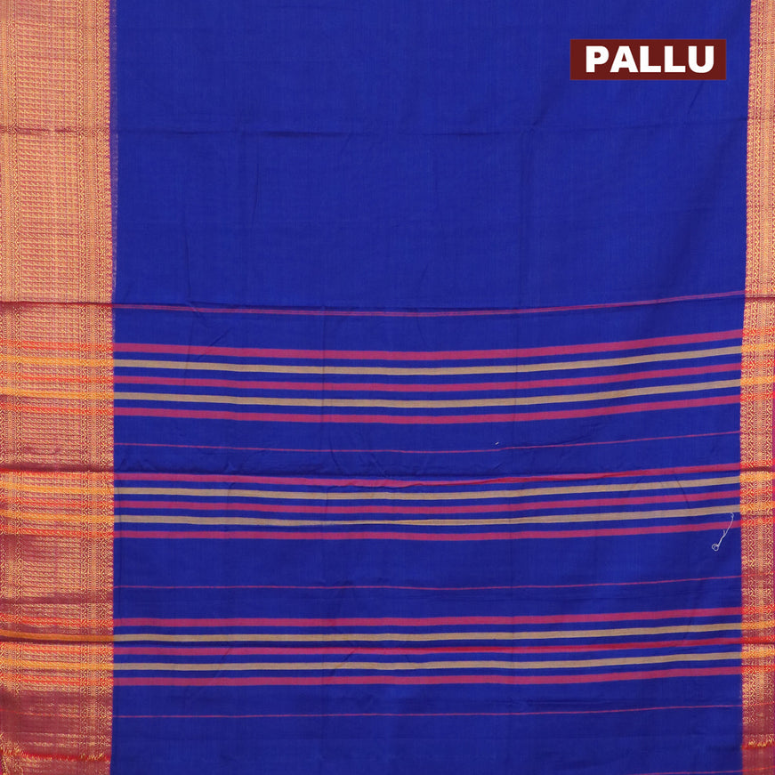 Narayanpet cotton saree blue and magenta pink with plain body and zari woven border