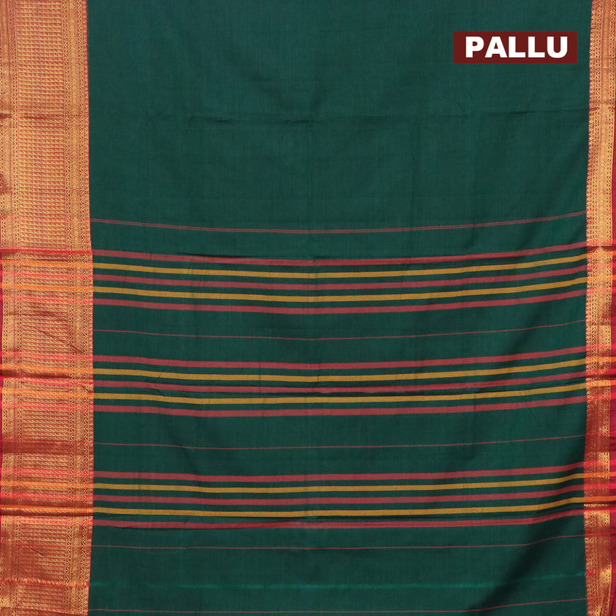 Narayanpet cotton saree green and maroon with plain body and zari woven border