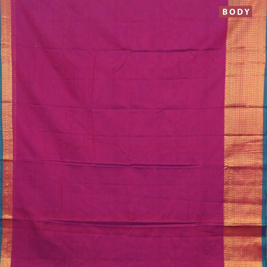 Narayanpet cotton saree dual shade of purple and dual shade of green with plain body and zari woven border