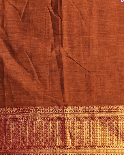 Narayanpet cotton saree rust shade and maroon with plain body and zari woven border