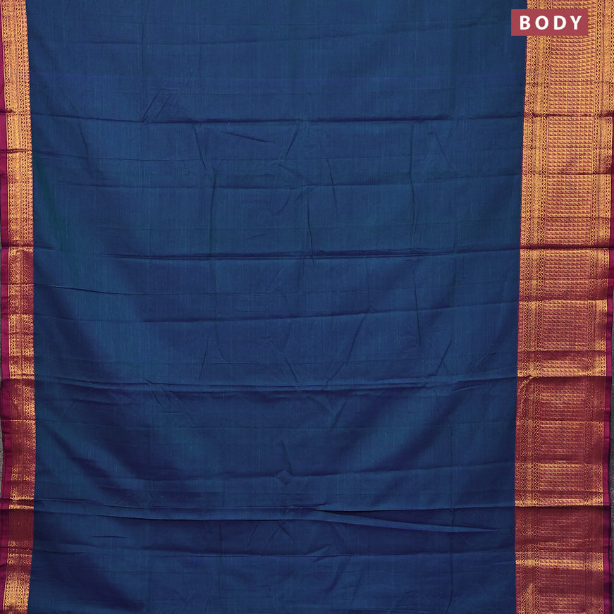 Narayanpet cotton saree dual shade of bluish green and magenta pink with plain body and zari woven border