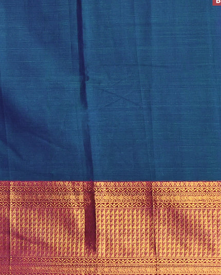 Narayanpet cotton saree dual shade of bluish green and magenta pink with plain body and zari woven border