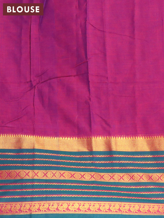 Narayanpet cotton saree dual shade of purple and dual shade of green with plain body and long zari woven border