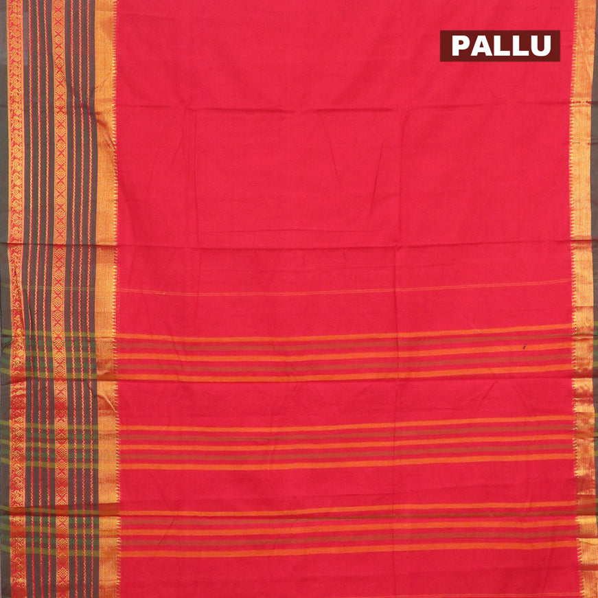 Narayanpet cotton saree red shade and dual shade of green with plain body and long zari woven border