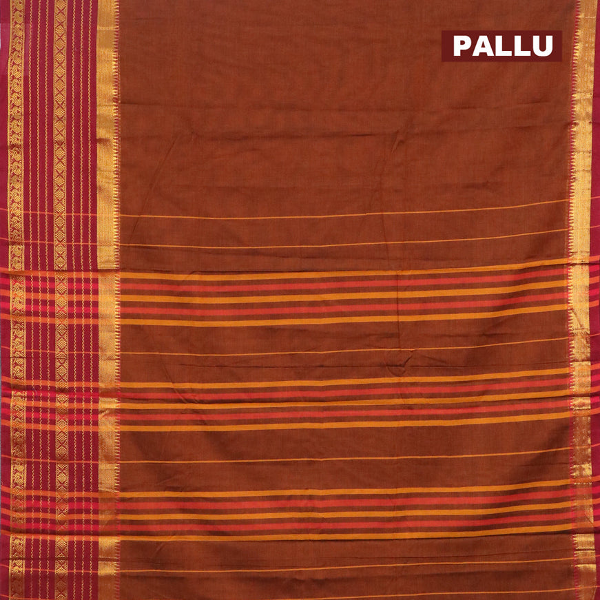 Narayanpet cotton saree rust shade and maroon with plain body and long zari woven border