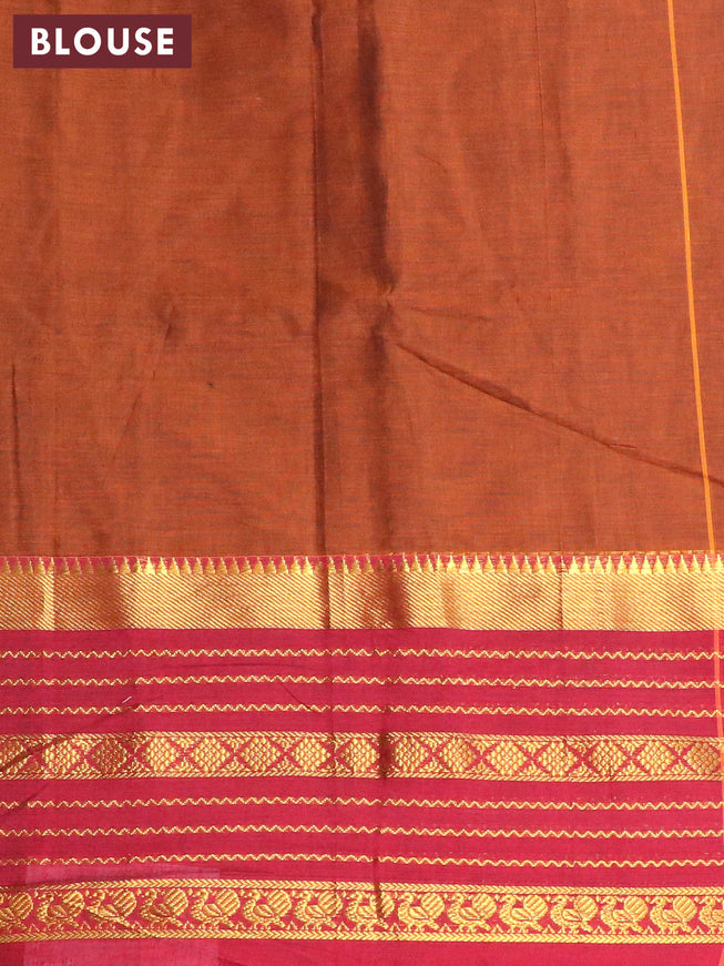 Narayanpet cotton saree rust shade and maroon with plain body and long zari woven border