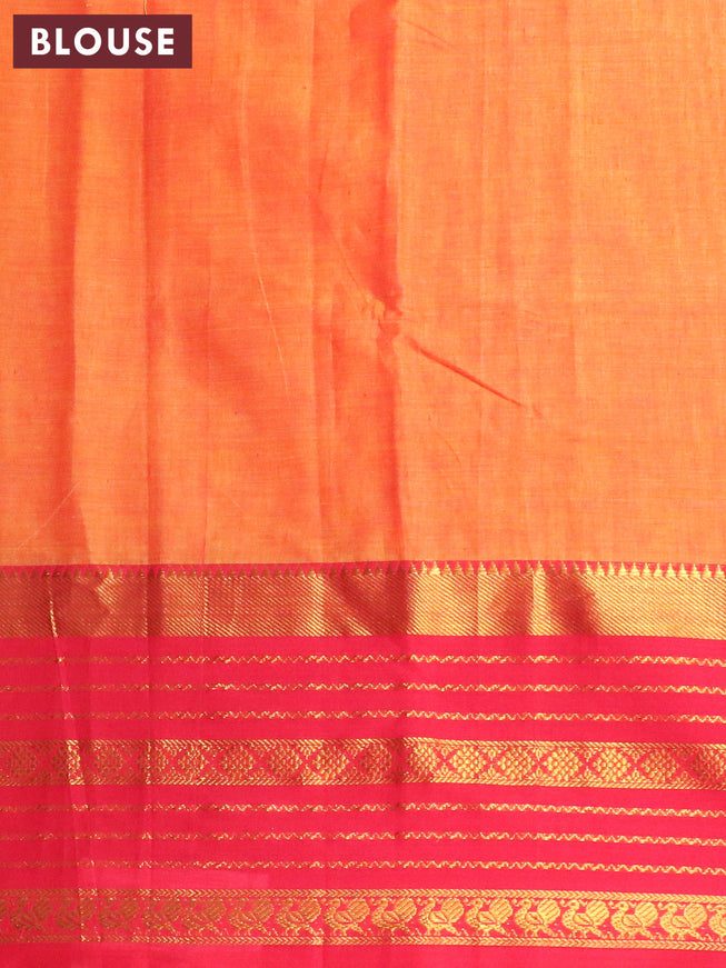 Narayanpet cotton saree dual shade of mustard and red with plain body and long zari woven border