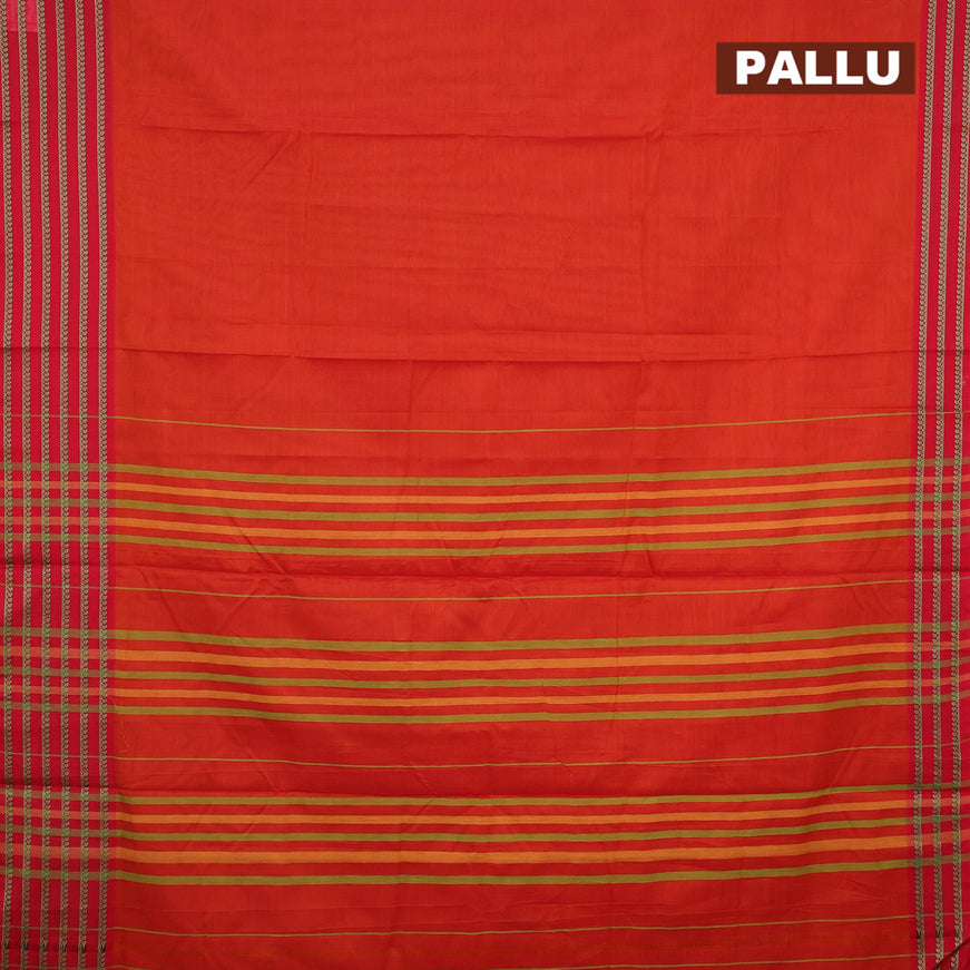 Narayanpet cotton saree sunset orange and pink with plain body and thread woven border