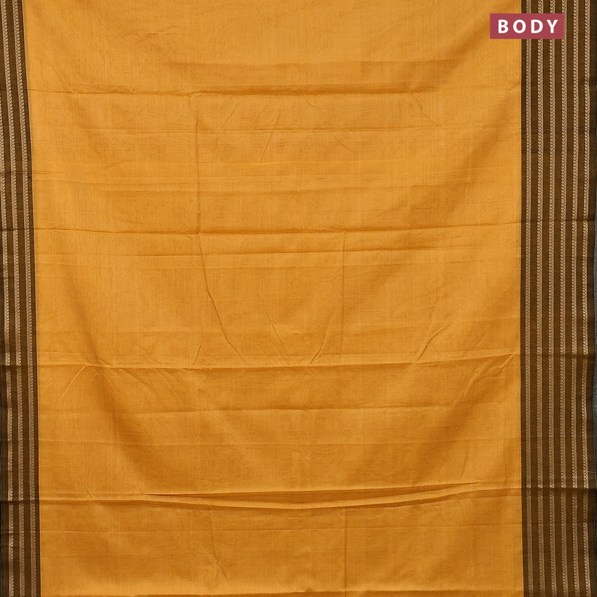 Narayanpet cotton saree yellow and sap green with plain body and thread woven border