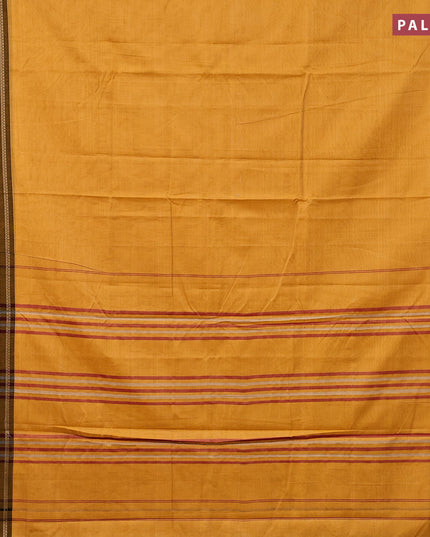 Narayanpet cotton saree yellow and sap green with plain body and thread woven border