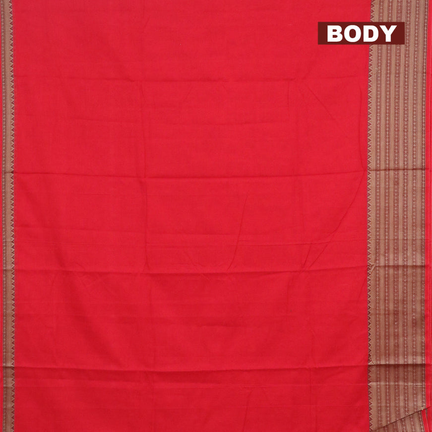 Narayanpet cotton saree red with plain body and thread woven border