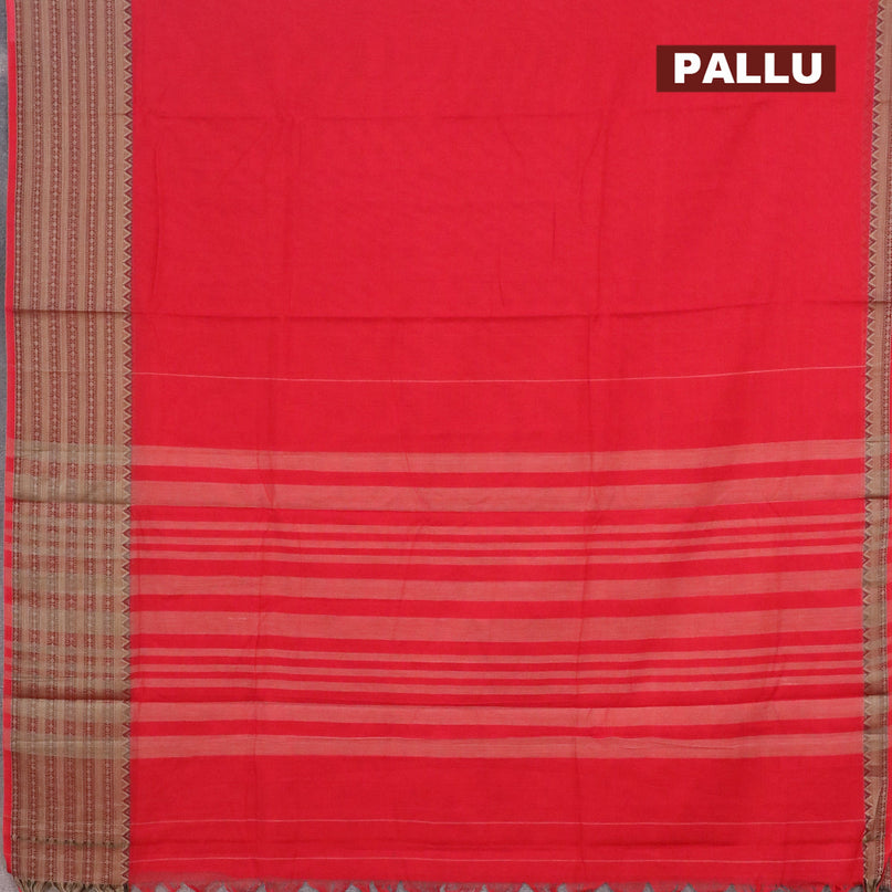 Narayanpet cotton saree red with plain body and thread woven border