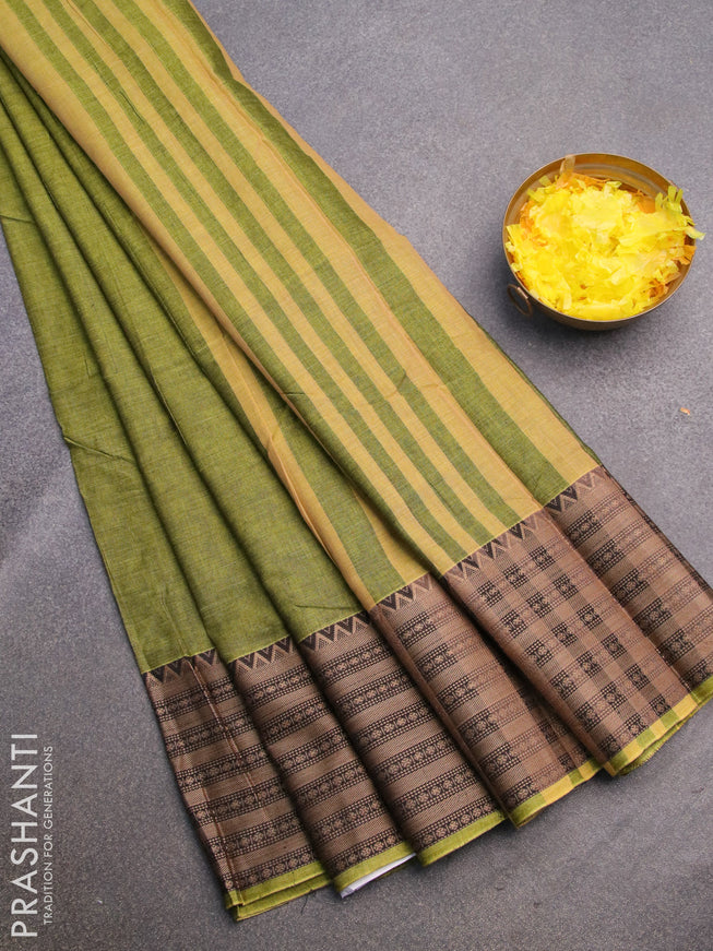 Narayanpet cotton saree light green with plain body and thread woven border