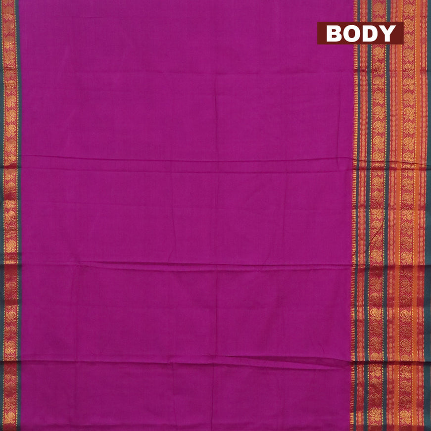 Narayanpet cotton saree purple and green with plain body and long annam zari woven border