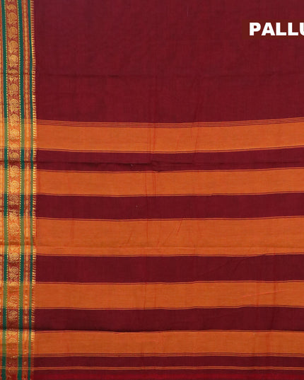 Narayanpet cotton saree maroon and green with plain body and long annam zari woven border