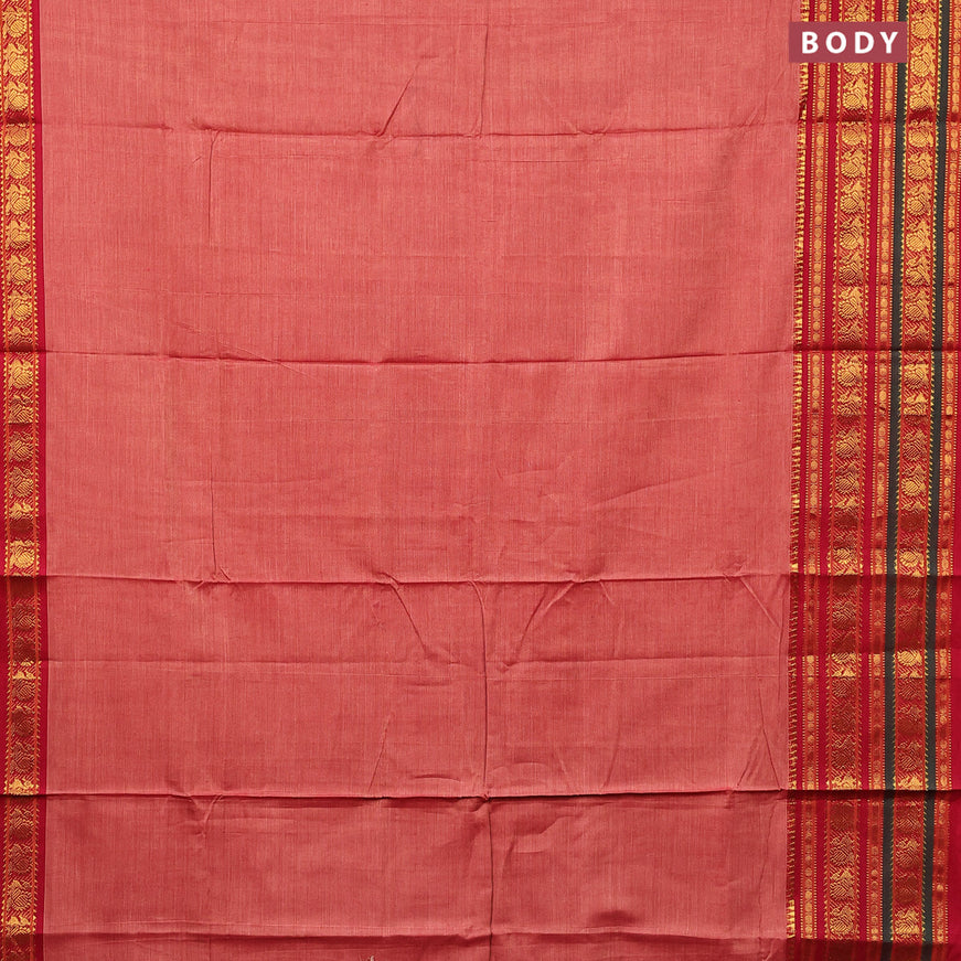 Narayanpet cotton saree red shade and red with plain body and long annam zari woven border