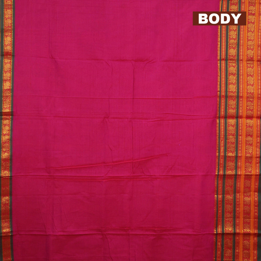 Narayanpet cotton saree magenta pink and green with plain body and long annam zari woven border