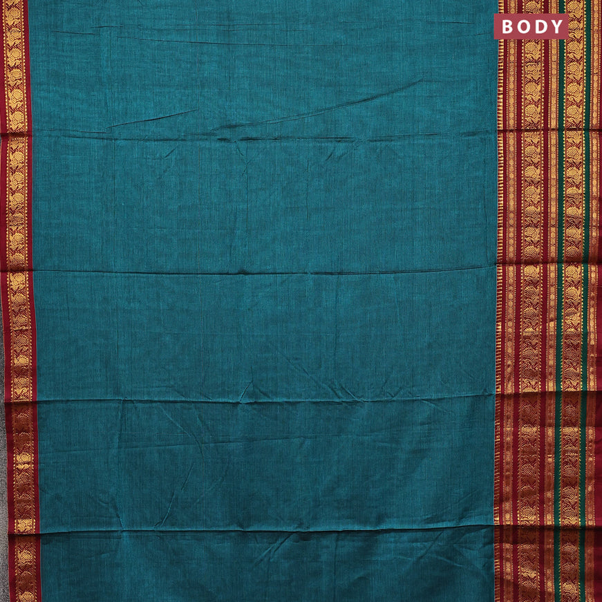 Narayanpet cotton saree peacock green and maroon with plain body and long annam zari woven border