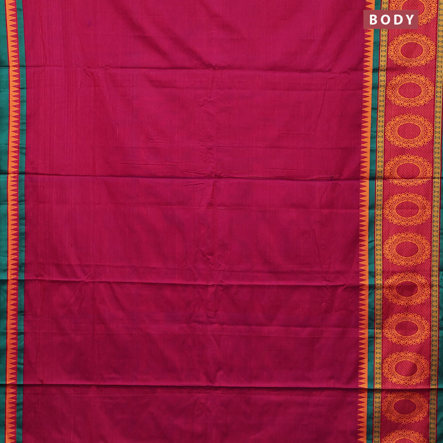 Narayanpet cotton saree magenta pink and green with plain body and thread woven butta border