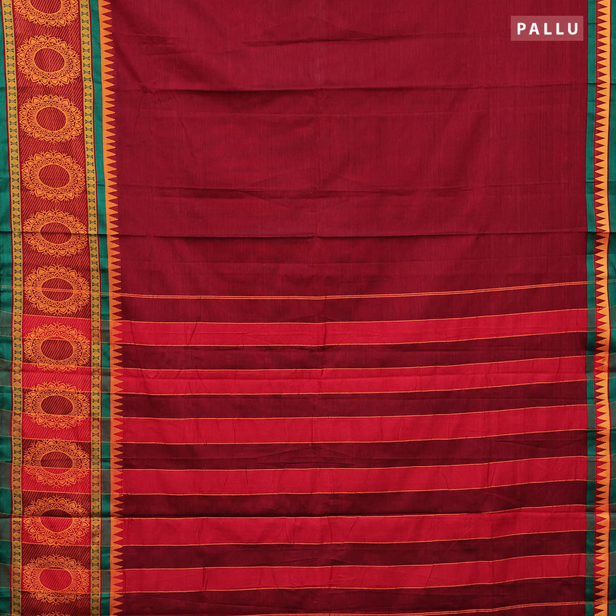 Narayanpet cotton saree maroon and green with plain body and thread woven butta border