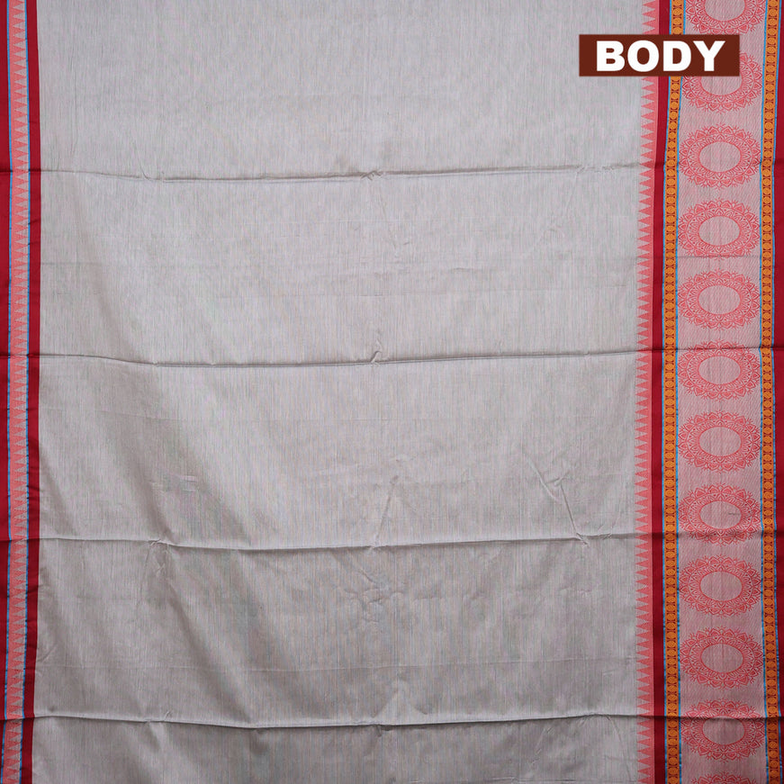 Narayanpet cotton saree grey and maroon with plain body and thread woven butta border