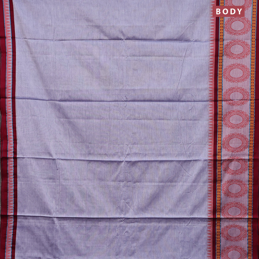 Narayanpet cotton saree bluish grey and maroon with plain body and thread woven butta border