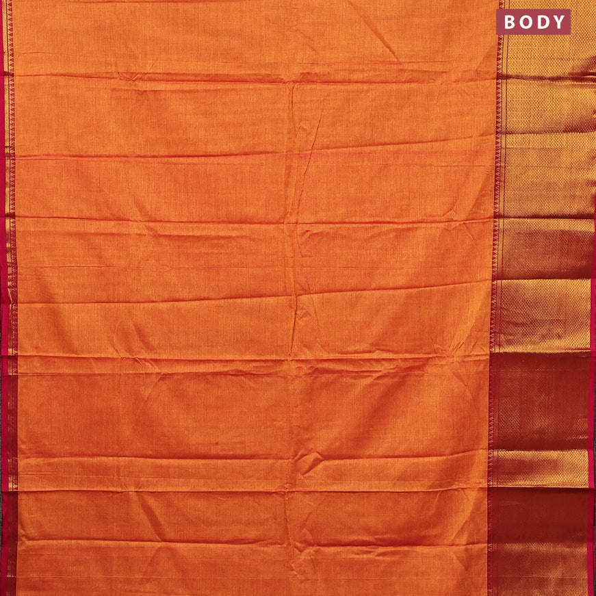 Narayanpet cotton saree dual shade of mustard yellow and pink with plain body and long zari woven border