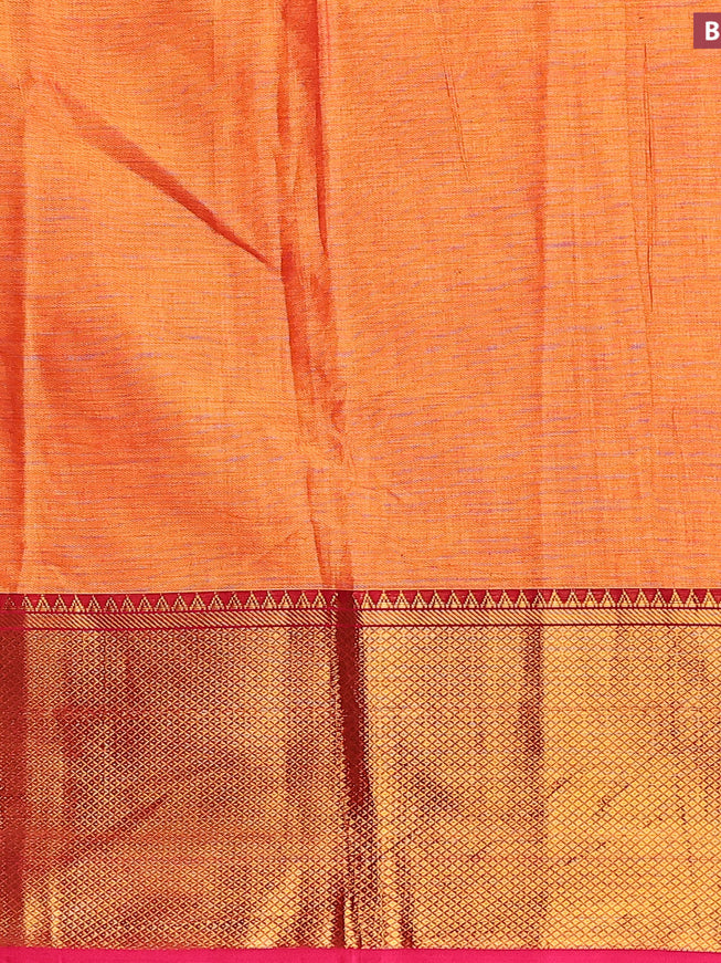 Narayanpet cotton saree dual shade of mustard yellow and pink with plain body and long zari woven border